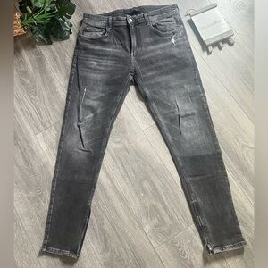 Zara Men’s DNMWR Whiskered Distressed Charcoal Wash Skinny Jeans 36 Waist